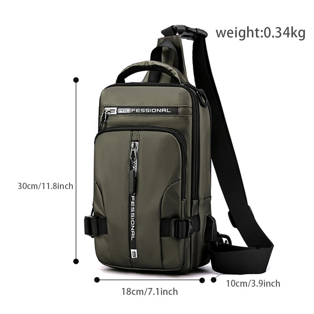 Men Nylon Crossbody Bag with USB Charging Port Multifunction Outdoor Travel Waterproof Daypack Male Casual Messenger Chest Bags