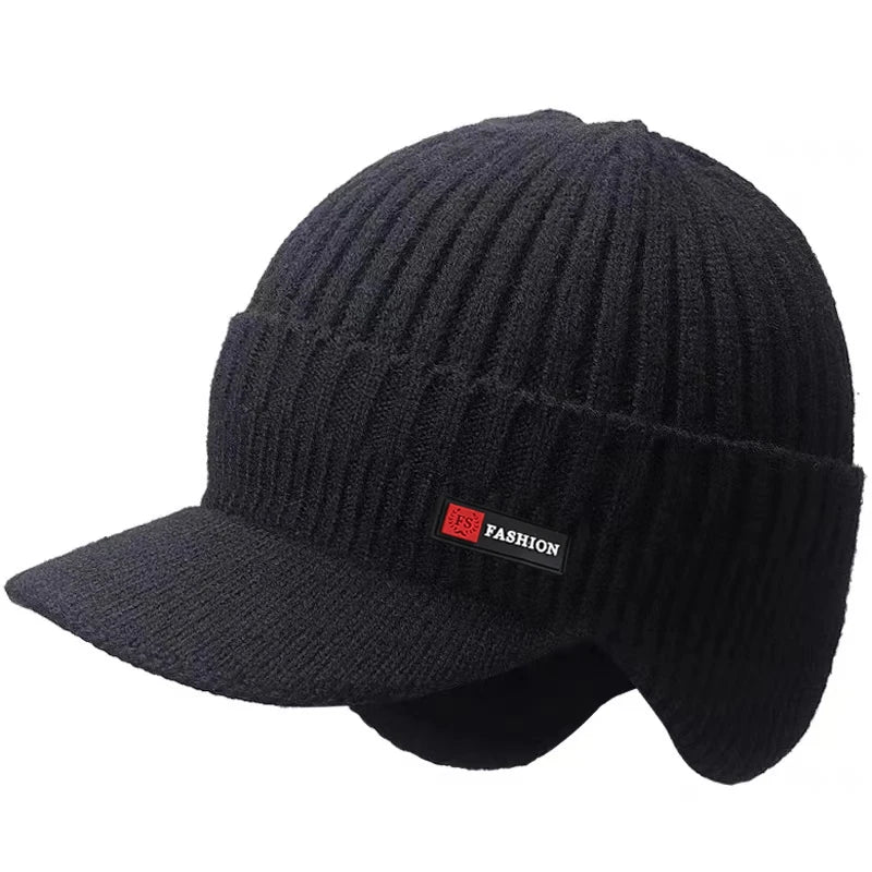 New Winter Men Hat Outdoor Ear Protection Warm Thick Bicycle Knitted Cap Scarf Windproof Visors Baseball Cap Male