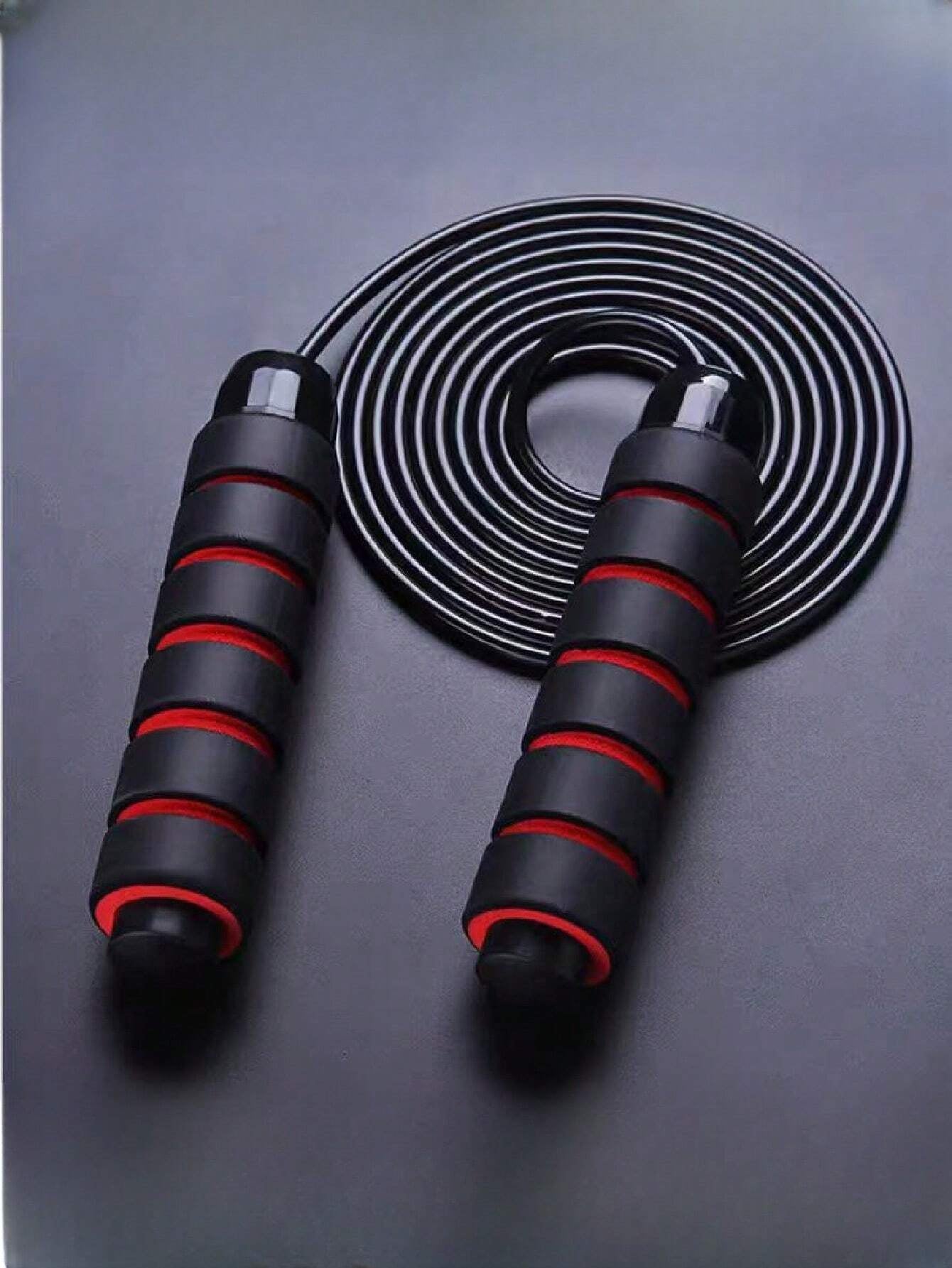 1Pc Black and Red Weighted Steel Wire Jump Rope, Non-Slip Absorbent Breathable, Total Length 3M, Adjustable Length, for Adults and Students Exercise, Fitness, Weight Loss, Fat Burning Training