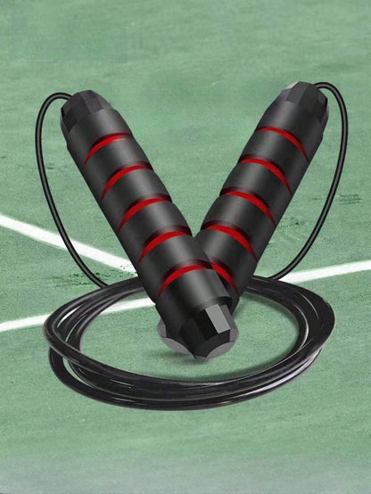 1Pc Black and Red Weighted Steel Wire Jump Rope, Non-Slip Absorbent Breathable, Total Length 3M, Adjustable Length, for Adults and Students Exercise, Fitness, Weight Loss, Fat Burning Training