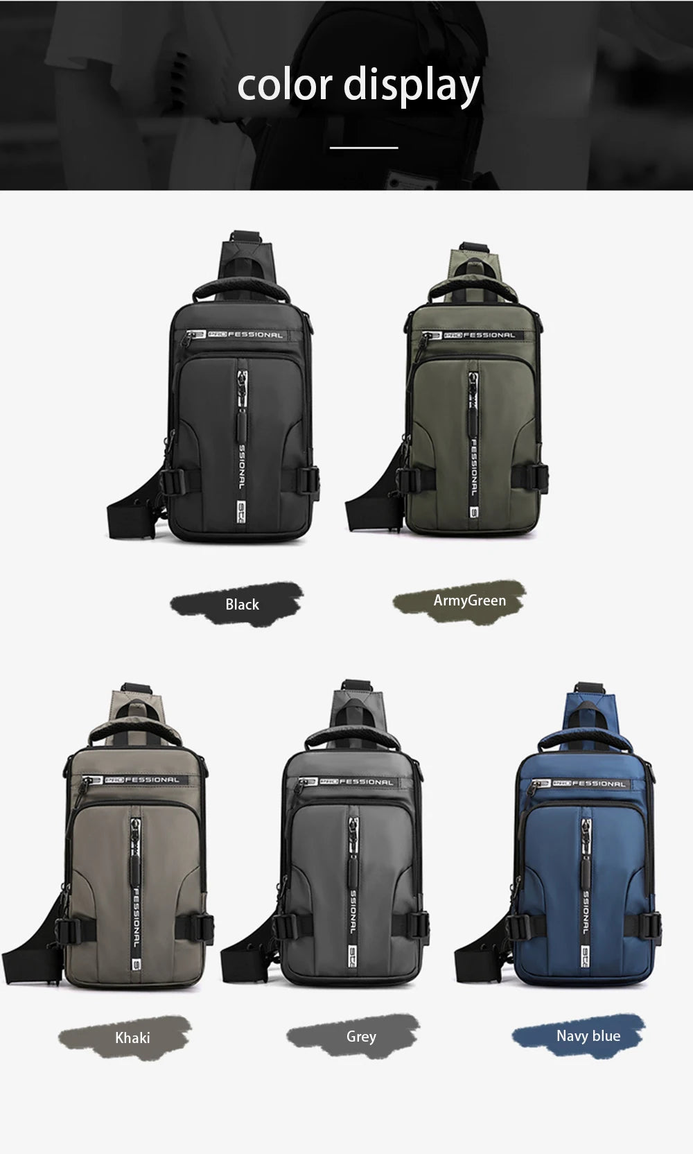 Men Nylon Crossbody Bag with USB Charging Port Multifunction Outdoor Travel Waterproof Daypack Male Casual Messenger Chest Bags